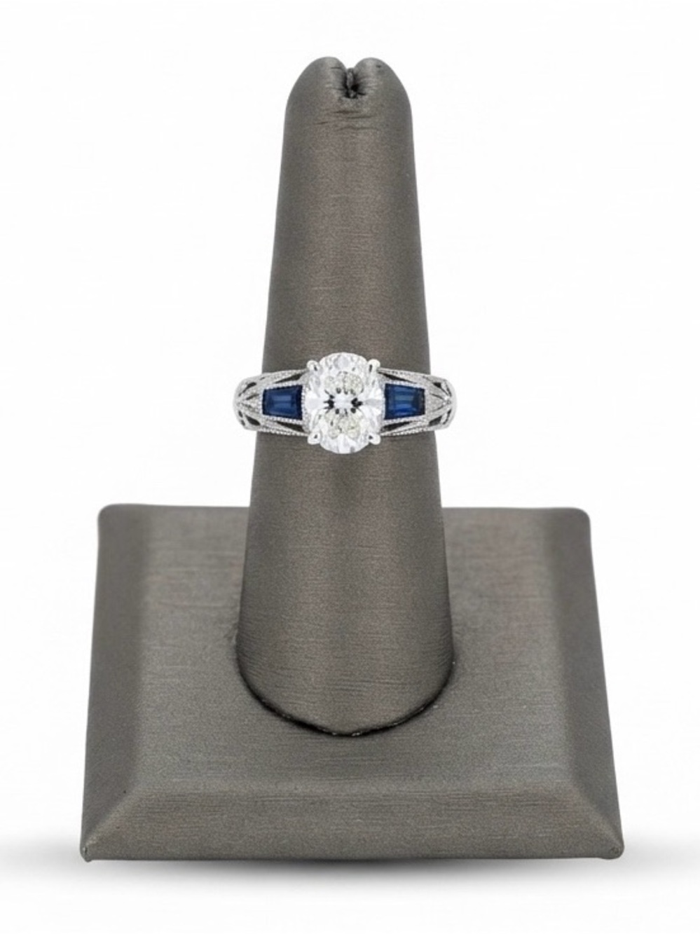 Tacori CZ Diamond Ring with Blue Sapphire Trapezoids Size 7